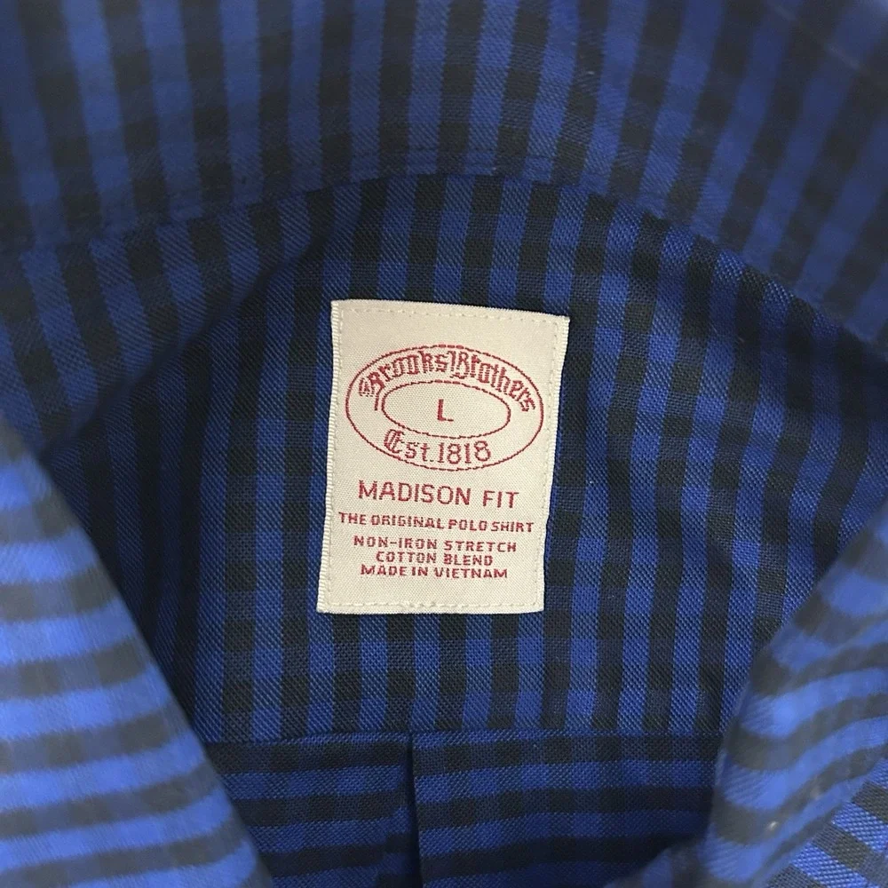 Brooks Brothers Madison Non-Iron Stretch Original Polo Shirt Gingham Men's Large